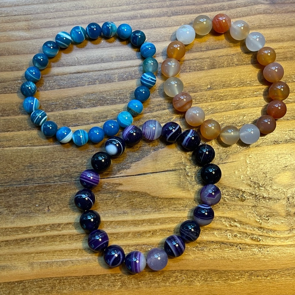 Set Of 3 Assorted Gemstone Stretch Bracelets ~ New - image 3